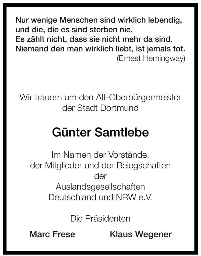  Traueranzeige für Günter Samtlebe vom 09.07.2011 aus 